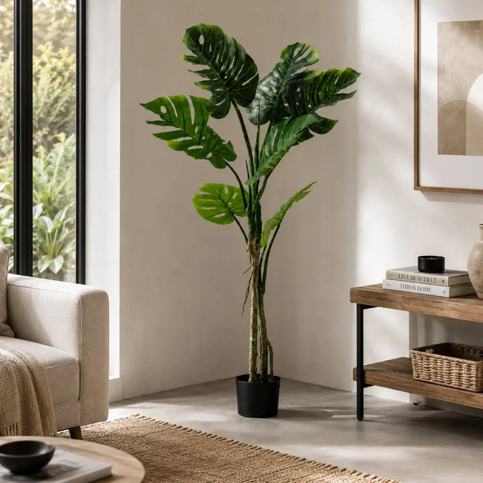 Pianta artificiale Monstera deliciosa in vaso h130 cm