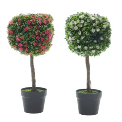 Pianta Artificiale Topiary con Rose in vaso