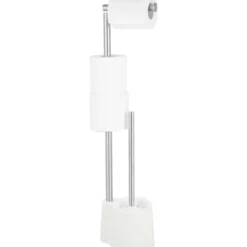 Piantana Portascopino e Portarotolo Bianco in acciaio inox