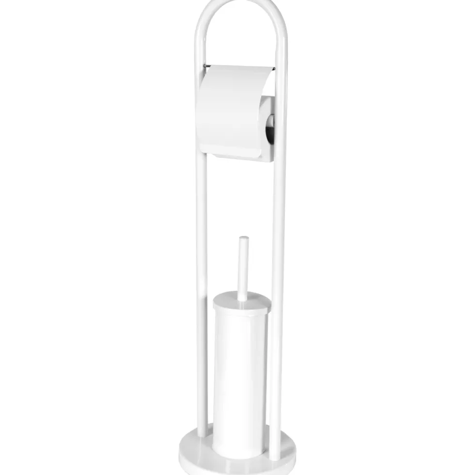 Piantana Portascopino e Portarotolo in acciaio bianco