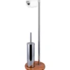 Piantana Portascopino e Portarotolo in acciaio inox con base in bamboo