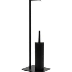 Piantana portascopino e portarotolo in acciaio inox Nero