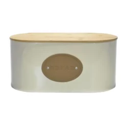 Portapane in latta Crema con coperchio in bamboo