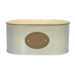 Portapane in latta Crema con coperchio in bamboo