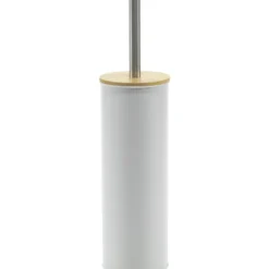 Portascopino con scopino bianco e elementi in bamboo