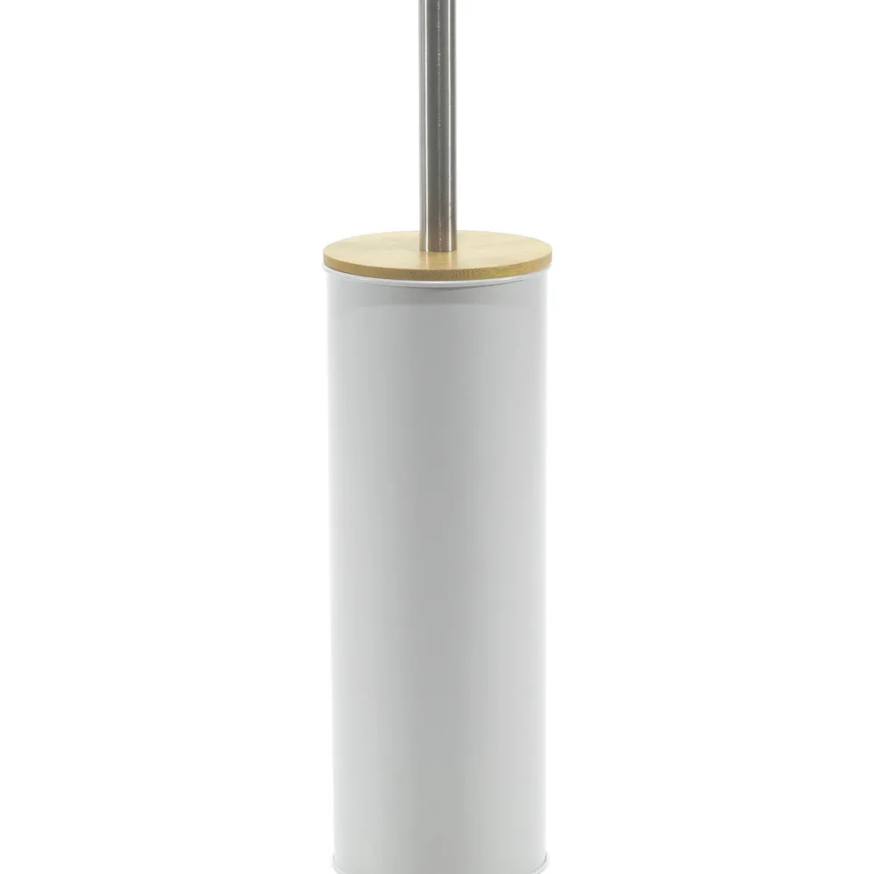 Portascopino con scopino bianco e elementi in bamboo