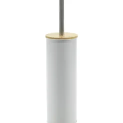Portascopino con scopino bianco e elementi in bamboo
