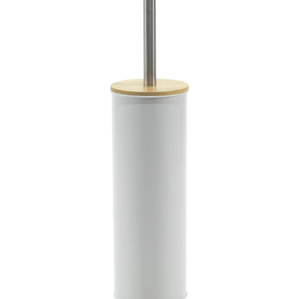 Portascopino con scopino bianco e elementi in bamboo