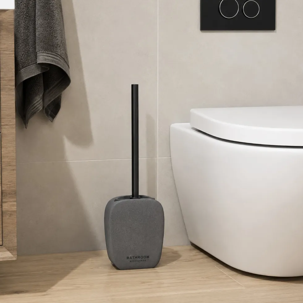Portascopino con scopino in Cemento Grigio Scuro