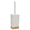 Portascopino con Scopino in Ceramica Bianca e Bamboo Design Geometrico
