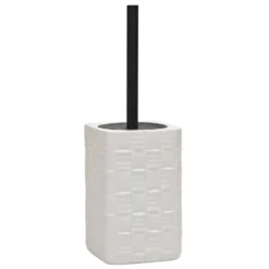Portascopino con Scopino in Ceramica Bianco Finitura a rilievo effetto intreccio