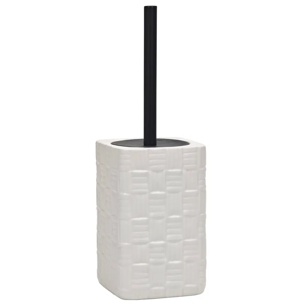 Portascopino con Scopino in Ceramica Bianco Finitura a rilievo effetto intreccio