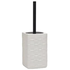 Portascopino con Scopino in Ceramica Bianco Finitura a rilievo effetto intreccio