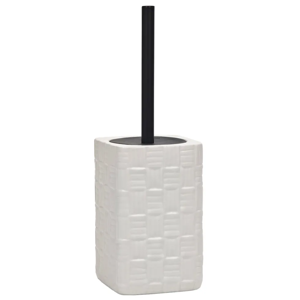 Portascopino con Scopino in Ceramica Bianco Finitura a rilievo effetto intreccio