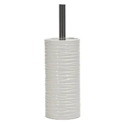Portascopino con Scopino in Ceramica Bianco Finitura a rilievo Effetto Ondulato