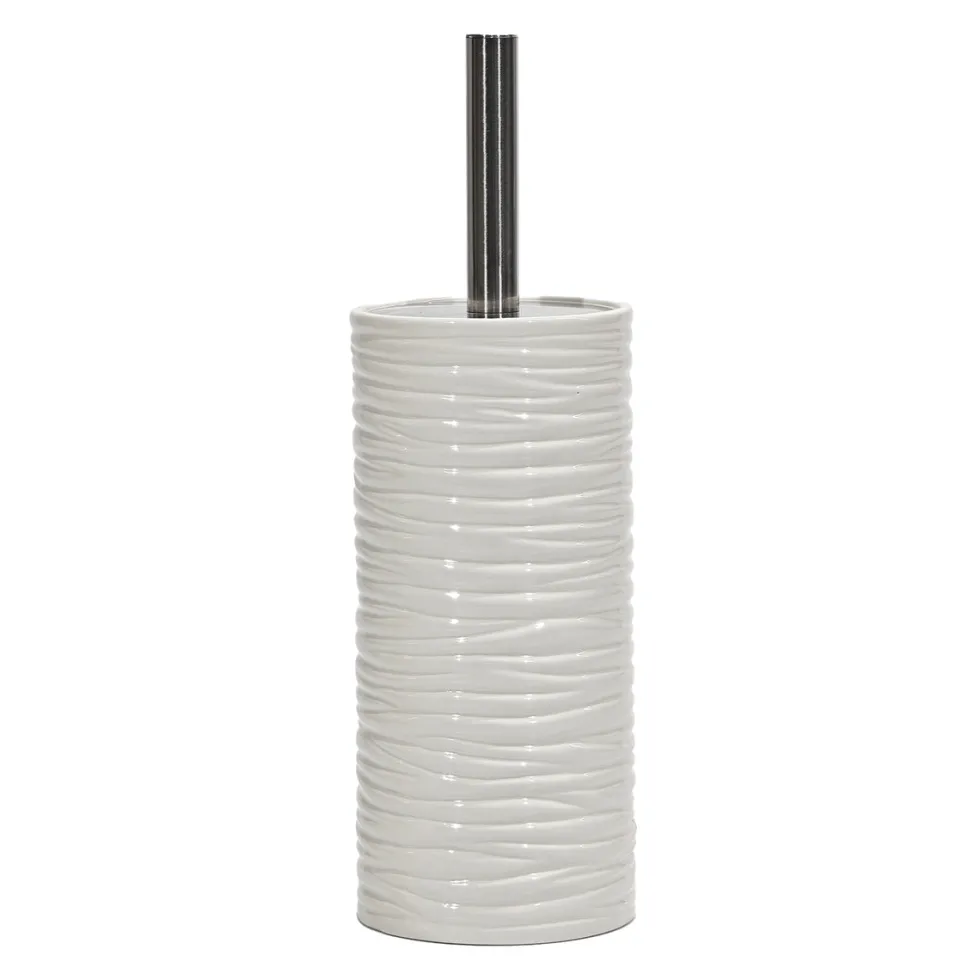 Portascopino con Scopino in Ceramica Bianco Finitura a rilievo Effetto Ondulato