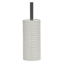 Portascopino con Scopino in Ceramica Bianco Finitura a rilievo Effetto Ondulato