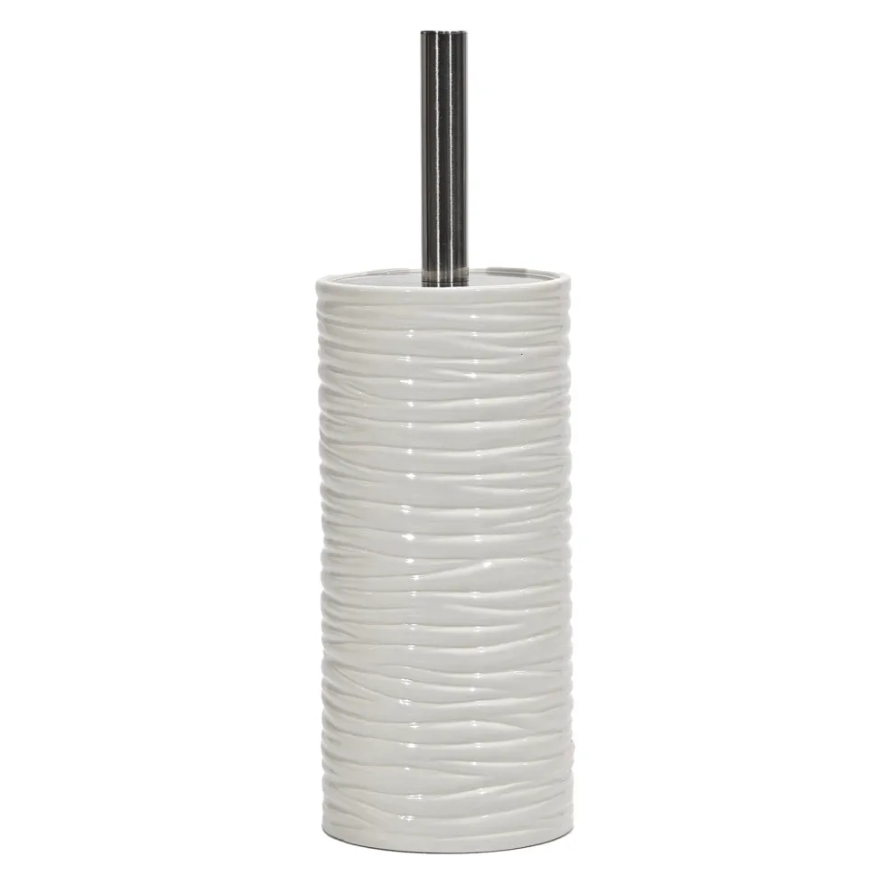 Portascopino con Scopino in Ceramica Bianco Finitura a rilievo Effetto Ondulato