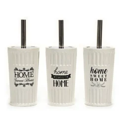 Portascopino con Scopino in Ceramica Bianco Home Sweet Home