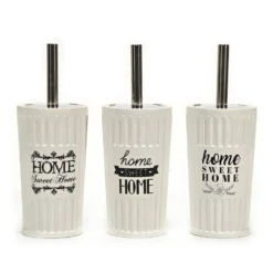 Portascopino con Scopino in Ceramica Bianco Home Sweet Home