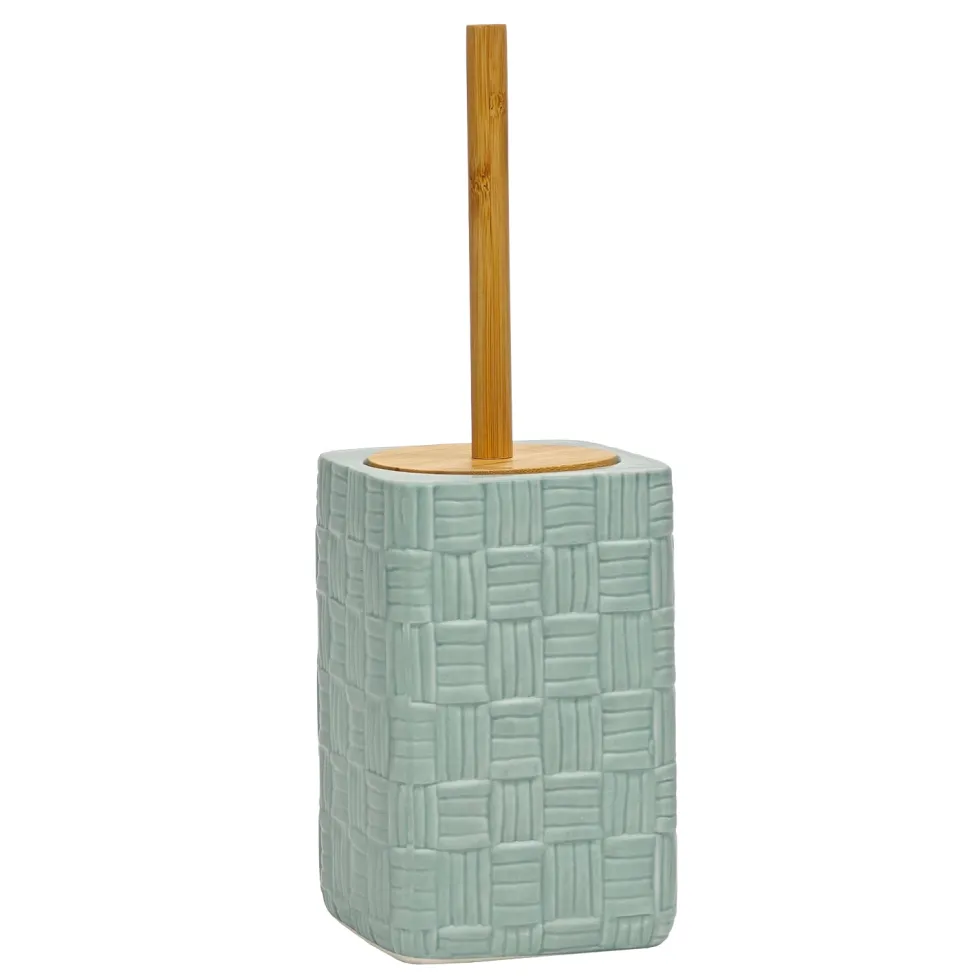 Portascopino con Scopino in Ceramica Celeste Finitura a rilievo effetto intreccio