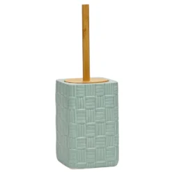 Portascopino con Scopino in Ceramica Celeste Finitura a rilievo effetto intreccio