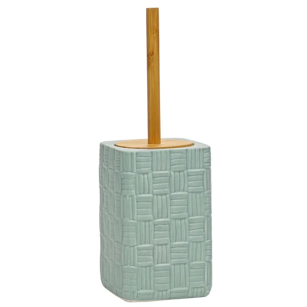 Portascopino con Scopino in Ceramica Celeste Finitura a rilievo effetto intreccio
