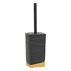 Portascopino con Scopino in Ceramica Nero e Bamboo Design Geometrico