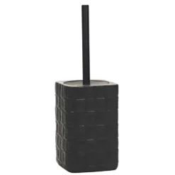 Portascopino con Scopino in Ceramica Nero Finitura a rilievo effetto intreccio
