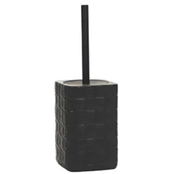 Portascopino con Scopino in Ceramica Nero Finitura a rilievo effetto intreccio