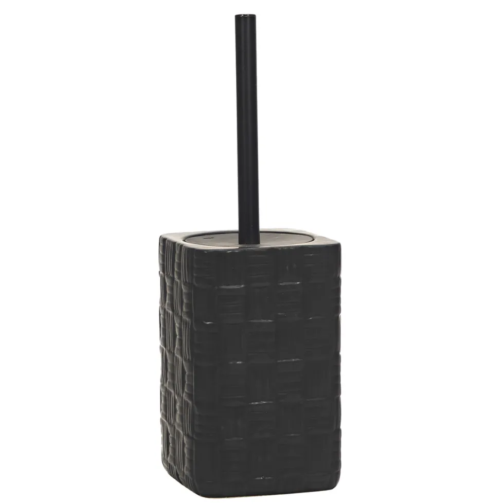 Portascopino con Scopino in Ceramica Nero Finitura a rilievo effetto intreccio