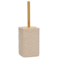 Portascopino con Scopino in Ceramica Rosa Finitura a rilievo effetto intreccio