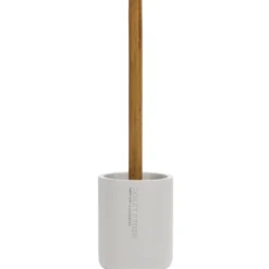 Portascopino con Scopino in Poliresina Bianco con manico in bamboo