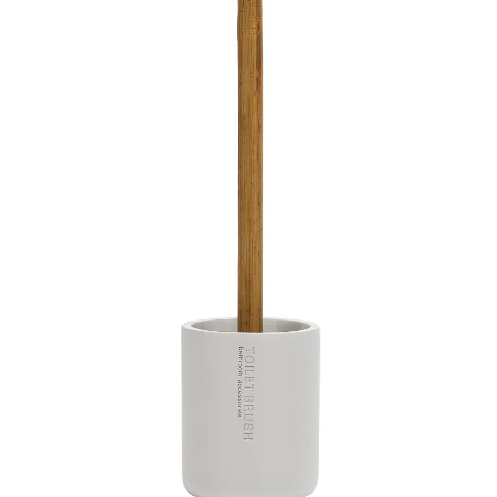 Portascopino con Scopino in Poliresina Bianco con manico in bamboo