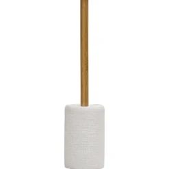 Portascopino con Scopino in Poliresina Bianco con manico in bamboo