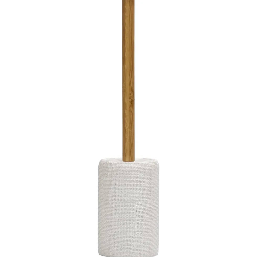 Portascopino con Scopino in Poliresina Bianco con manico in bamboo