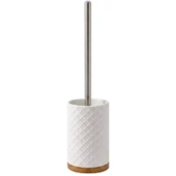 Portascopino con Scopino in Poliresina Bianco e Bamboo