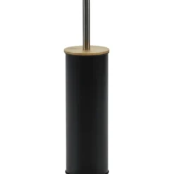 Portascopino con scopino nero e elementi in bamboo