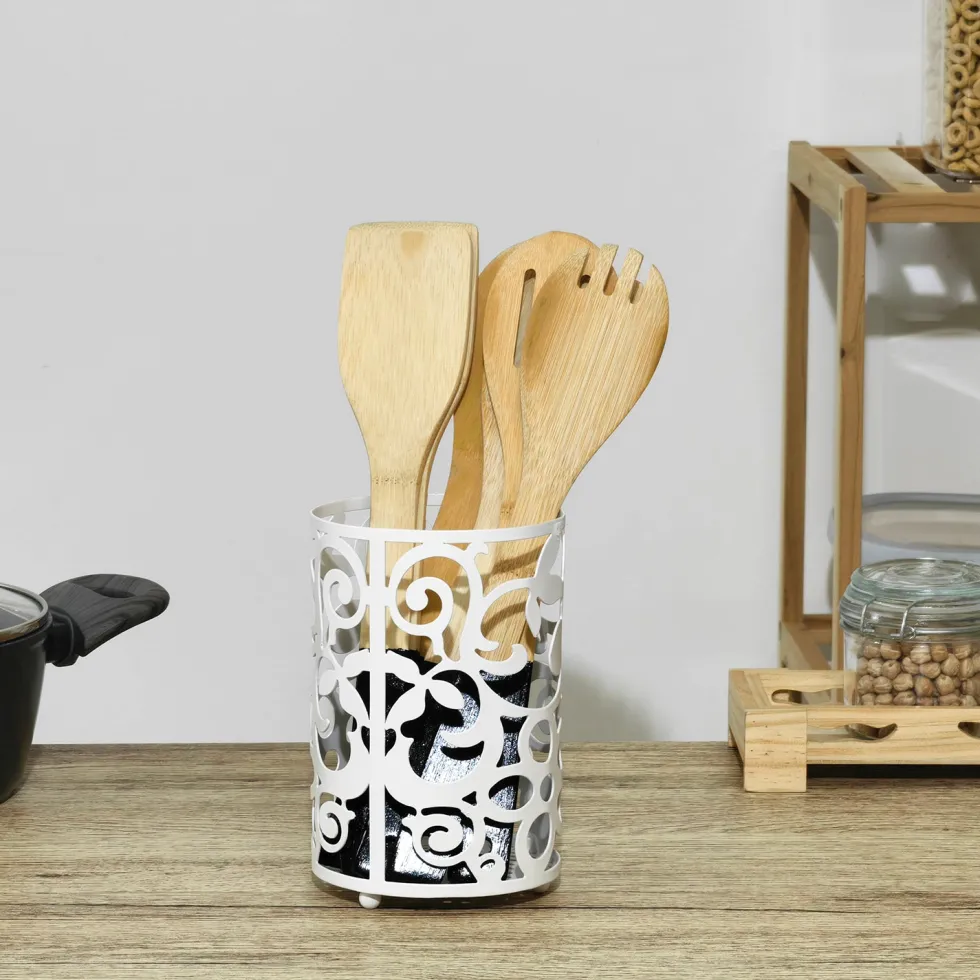 Portautensili da Cucina in Metallo Bianco h16 cm diametro 11 cm