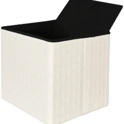 Pouf contenitore beige in ecopelle richiudibile