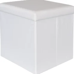 Pouf Contenitore Bianco in ecopelle richiudibile h38x38x38 cm