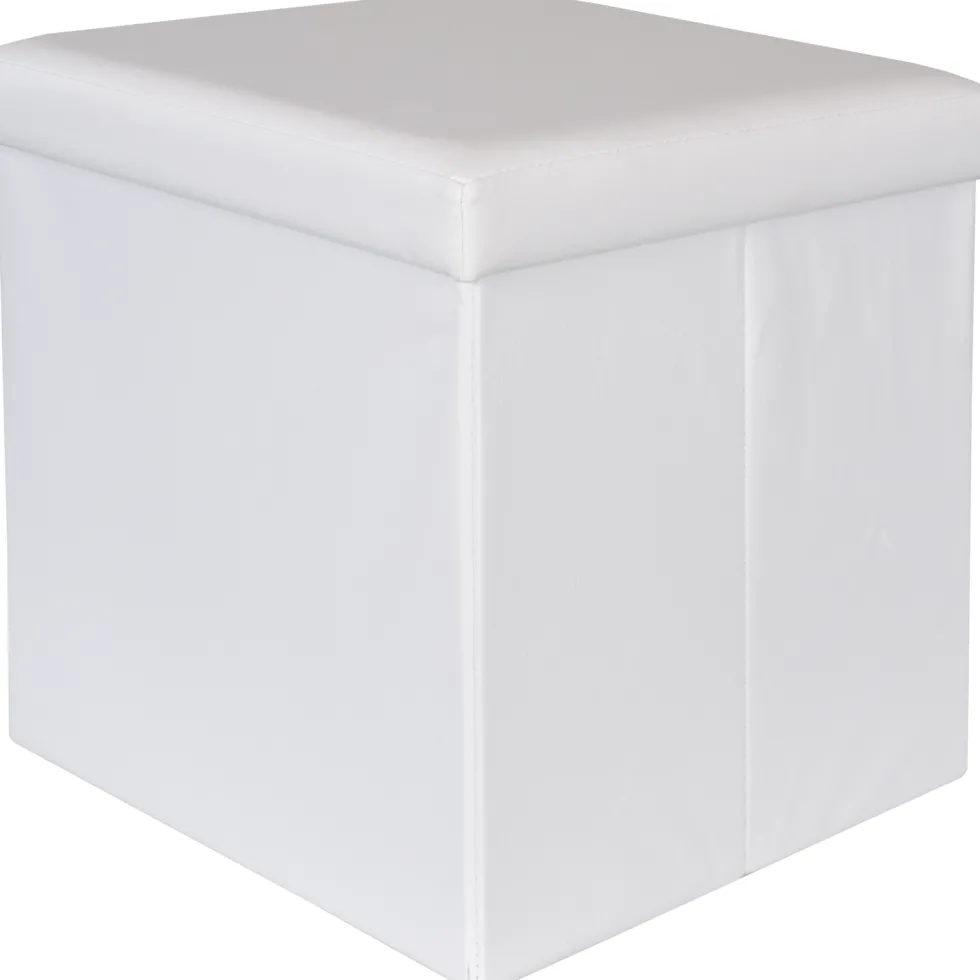 Pouf Contenitore Bianco in ecopelle richiudibile h38x38x38 cm