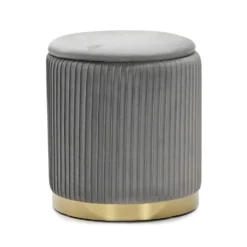 Pouf Contenitore Grigio in Velluto Sintetico