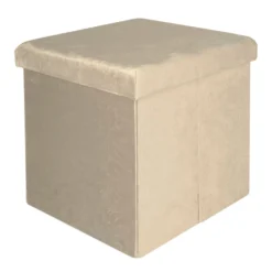 Pouf Contenitore in Velluto Damascato Crema