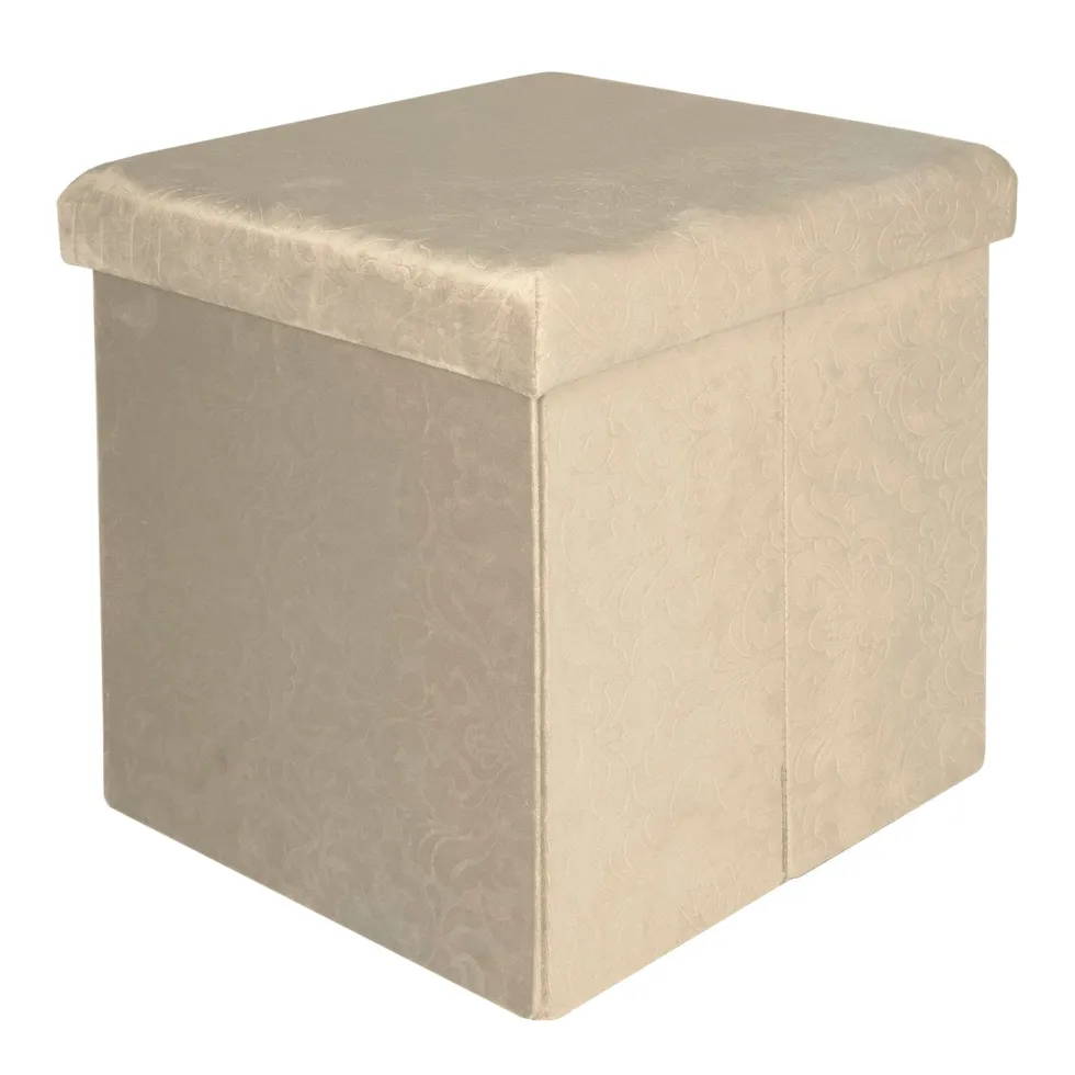 Pouf Contenitore in Velluto Damascato Crema