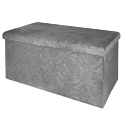 Pouf Contenitore in Velluto Damascato Grigio