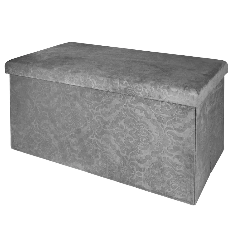Pouf Contenitore in Velluto Damascato Grigio