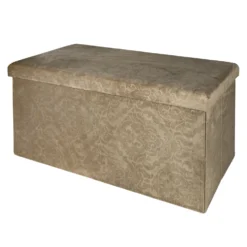 Pouf Contenitore in Velluto Damascato Tortora