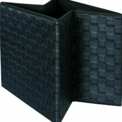 Pouf contenitore nero in ecopelle richiudibile