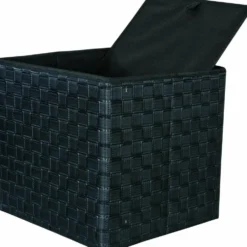 Pouf contenitore nero in ecopelle richiudibile